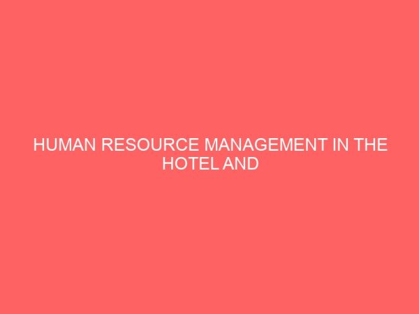 human resource management in the hotel and catering industry 31519