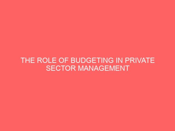 the role of budgeting in private sector management 18601